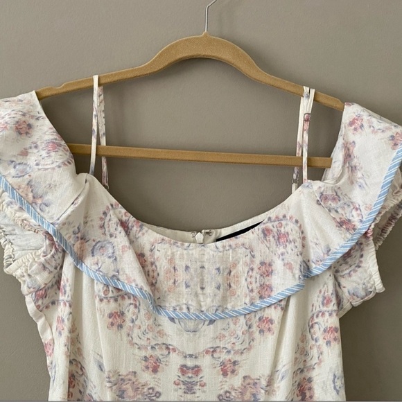 BCBG MAX AZRIA | Hi/Low Off Shoulder Floral Linen MIDI | M - Picture 4 of 6